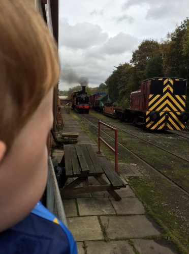 Mini-me watching the coal tank and GNR coach at the Vintage Carriages Trust at Ingrow. 